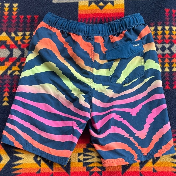 Hurley Navy Swim Shorts with Neon Wave Stripes - Picture 4 of 4